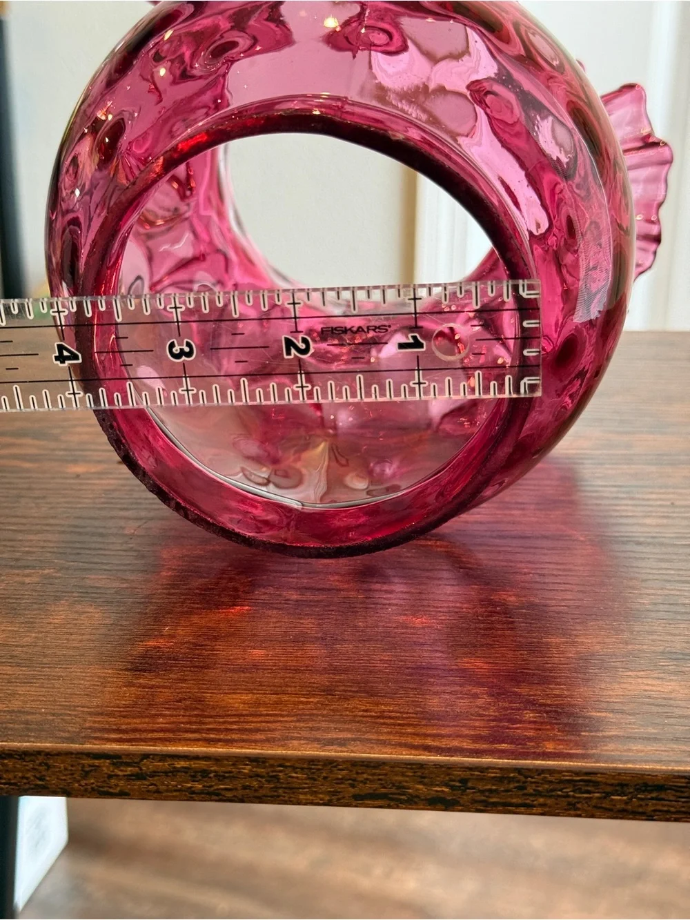 Vintage Fenton Cranberry Glass Diamond Optic Lamp Shade Ruffled Crimp 8.5”